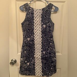 Lilly Pulitzer Blue and White Sheath Dress Halter Sleeveless